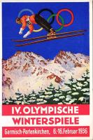 1936 Garmisch-Partenkirchen IV. Olympische Winterspiele / 1936. évi téli olimpiai játékok / Winter Olympics in Garmisch-Partenkirchen advertisement card, winter sport, ski jump s: Schroffner + So. Stpl.