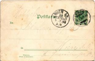 1898 (Vorläufer) Leipzig, Gruss aus dem Zoolog. Garten, Bären-Zwinger, Raubthierhaus, Antilopen-Haus...