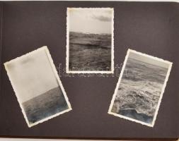 1938 Fotóalbum 57 db fényképpel tengeri utazásról, hajók, holland és egyéb tengerparti képek, bőr albumban