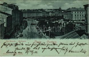 1902 Lviv, Lwów, Lemberg; Plac Maryacki / Marienplatz / square, tram, shops (EK)