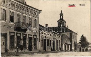 Khyriv, Chyriw, Chyrów; Rynek, Restauracya / street view, restaurant, shop of Jan Strzelecki (Rb)