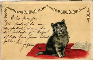 1902 Éneklő macska / Singing cat. Floral, Emb. litho (EK)