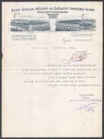 1915 Gyula, Első Gyulai Kötött- és Szövött Iparárú Gyár fejléces levélpapírjára írt levél, rajta a gyár látképével