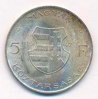 1947. 5Ft Ag "Kossuth" T:1- patina Adamo F8.1