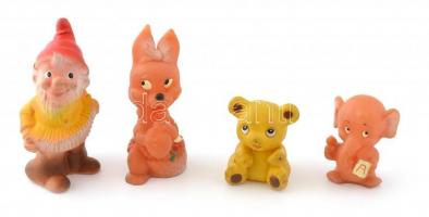 4 db retró sípolós kaucsuk játékfigura, kissé kopottas állapotban, m: 9 - 16 cm