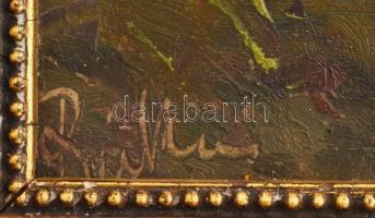 Rákosi Uitz János (1887-?): Aratók. Olaj, karton, jelzett. Dekoratív fakeretben, 23×34 cm