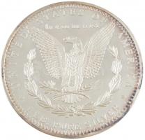 Amerikai Egyesült Államok 1996. United States of America / E Pluribus Unum kétoldalas jelzett Ag emlékérem a Morgan 1$ érme mintájára, kapszulában, díszdobozban, peremén 49 sorszámmal (498,84g/0.999/89mm) T:1 (eredetileg PP) patina, fo. / USA 1996. United States of America / E Pluribus Unum two-sided, marked, Morgan Dollar-look Ag medallion in capsule, in case, with 49 number on the edge (498,84g/0.999/89mm) C:UNC (originally PP) patina, spotted