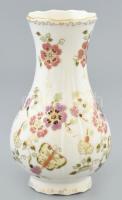 Zsolnay porcelán pillangómintás váza, kézzel festett, jelzett, hibátlan, m: 18 cm