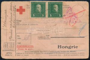 1918 Hadifogoly levelezőlap K.u.k. Feldpost 5h párral bérmentesítve Kassára / POW postcard with 5h pair