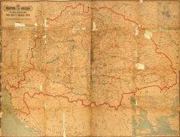 1883 Magyarország és társországainak posta- gőzhajózási és vasúti térképe. Oberhauszer Lajos. Erősen sérült, hiányos, kartonra kasírozva 130x90 cm