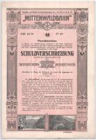 Ausztria / Innsbruck 1912. Mittelwaldbahn 4%-os kötvénye 200K-ról és 2000K-ról 1-1db szelvénnyel, egyik melléklettel T:I- Austria / Innsbruck 1912. Mittelwaldbahn 4% bond about 1000 Kronen with coupons, one with appendix C:AU