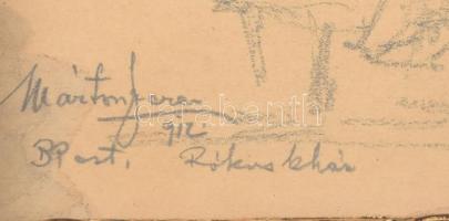 Márton Ferenc (1884-1940): Rókus kórház, 1912. Ceruza, papír, jelzett, foltos, üvegezett fakeretben....