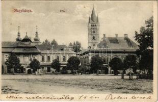 1911 Nagybánya, Baia Mare; Fő tér, Wienerberger és Glavitzky üzlete, gyógyszertár. Kovács Gyula kiadása / main square, shops, pharmacy (EK)