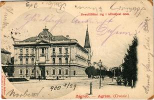 1900 Zagreb, Agram, Zágráb; Sveucilistni trg i uciteljski dom / square, teachers dormitory (vágott / cut)