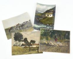1931 Vidéki életképek, állatok, 4 db kézzel színezett fotó, 15×20 cm