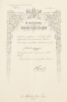 1916 Főhadnagyi kinevezés, báró Hazai Samu (1851-1942) honvédelmi miniszter nyomtatott aláírásával, szárazpecséttel, díszes oklevélen, hajtott, 48x31,5 cm