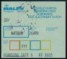 cca 1970-1980 MALÉV beszállókártya