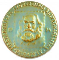 1984. Magyarország - Szovjetunió Bélyegkiállítás - Budapest 1984 egyoldalas, eozin mázas Zsolnay porcelán emlékplakett, eredeti dobozában (100mm) T:1- hátoldalán pár helyen az eozin máz lekopott /  Hungary 1984. Hungary - Soviet Union Stamp Exhibition - Budapest 1984 one-sided Zsolnay porcelain commemorative plaque with eosin glaze, in its original hardcase (100mm) C:AU the eosin glaze has worn off in a few places on the reverse