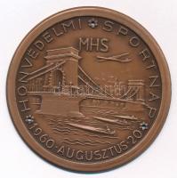 1960. Honvédelmi Sportnap MHS - 1960. augusztus 20 bronz lemezjelvény, három darab lyukkal rögzítéshez (62mm) T:1
