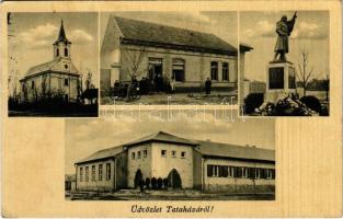 1944 Tataháza, templom, hősök szobra, emlékmű, Hangya szövetkezet üzlete és saját kiadása (EK)