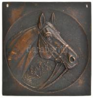 Jelzés nélkül: Lóverseny öntött bronz relief, két lyukkal a rögzítéshez. 194x183mm
