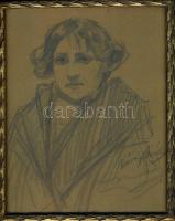 Náray Aurél (1883-1948) Női képmás grafika, a művész szignójával keretben (24x19cm)