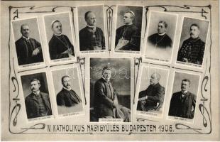 1906 IV. Katolikus Nagygyűlés Budapesten. Prohászka Ottokár, Majláth József, Zichy Aladár, Zichy János, Molnár János, Csernoch János, Radnay Farkas, Nagy Emil, Zichy Nándor, Mike Lajos, Rakovszky István / 4. Catholic Congress in Budapest. Art Nouveau frame