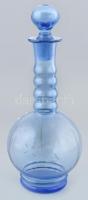 Kék likőrös üveg, csiszolt, üvegdugóval 30 cm