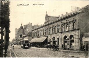 Debrecen, Arany Bika szálloda, villamos, Kőbányai sörcsarnok, Lusztig Károly üzlete