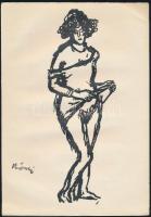 Rippl-Rónai József (1861-1927): Szoknyáját felhúzó női alak. Cinkográfia, papír, jelzett a cinkográfián, 25x17 cm