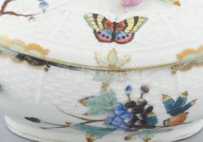 Antik herendi, Viktória mintás bonbonier, kopásokkal, lepattanásokkal, jelzett, 18x9cm