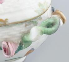 Antik herendi, Viktória mintás bonbonier, kopásokkal, lepattanásokkal, jelzett, 18x9cm