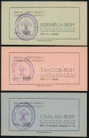 1939 3 db cserkész bálra szóló számozott jegy, 929. sz. Szent Mihály cserkészcsapat parancsnoksága, Rákosszentmihály bélyegzőjével,