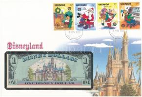 Amerikai Egyesült Államok / Disneyland 1987. 1DD felbélyegzett borítékban, bélyegzéssel T:I,I- USA / Disneyland 1987. 1 Disney Dollar in envelope with stamp and cancellation C:UNC,AU