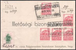 1939 Kispest, illetőségi bizonyítvány illetékbélyegekkel