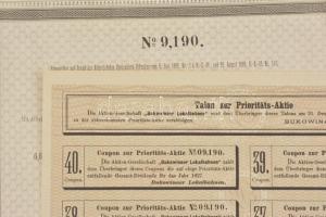 Ukrajna / Csernyivci 1887. "Bukovinai helyi vasút" részvénye 200G-ről német nyelven szelvé...