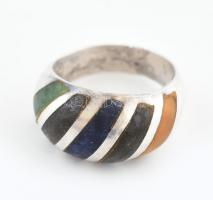 Ezüst (Ag) gyűrű, zománc berakásokkal, jelzett 7,49 g m: 52