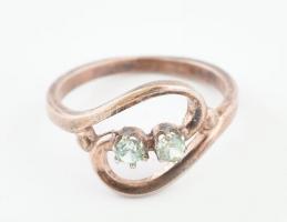 Ezüst (Ag) gyűrű, aranyozott, két kővel, jelzett. 2,12g, m: 53