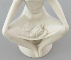 Zsolnay Török János terv: Szőlős nő. Fehér máza porcelán, jelzett, hibátlan, m: 21 cm