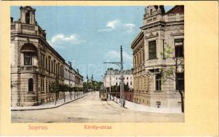 Sopron, Király utca, villamos, Karolina Udvar. Hagenauer György kiadása