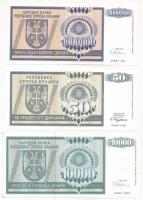 Horvátország / Krajna Szerb Köztársaság / Knin 1992. 50D + 10.000D + 1993. 1.000.000D T:I--III az eg...