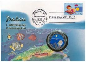 Palau 1994. 1$ Cu-Ni "Tengeri élet védelme - Neptun és sellő" multicolor, érmés borítékban, első napi bélyegzéses bélyeggel, német nyelvű leírással T:PP Palau 1994. 1 Dollar Cu-Ni "Marine Life Protection - Neptune and mermaid" multicolor, in coin envelope with first day of issue stamp and cancellation, with german language description C:PP Krause KM#8