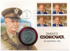 Amerikai Egyesült Államok 1972. 1$ Eisenhower Cu-Ni felbélyegzett borítékon, bélyegzéssel, német nyelvű leírással T:2  USA 1972. 1 Dollar Eisenhower Cu-Ni in envelope with stamp and german language description C:XF