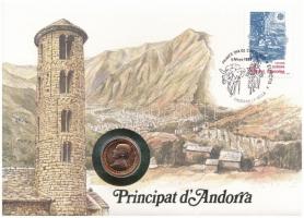 Andorra 1986. 25c felbélyegzett borítékban, bélyegzéssel, német nyelvű leírással T:1  Andorra 1986. 25 Centims in envelope with stamp and cancellation, with german language description C:UNC