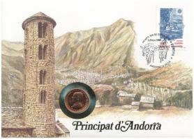 Andorra 1986. 25c felbélyegzett borítékban, bélyegzéssel, német nyelvű leírással T:1  Andorra 1986. 25 Centims in envelope with stamp and cancellation, with german language description C:UNC