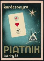 1935 Pályi Jenő (1903-1953): Karácsonyra Piatnik kártyát, villamosplakát kartonon, 24x17 cm