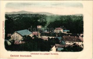 Oravica, Oravita; Lövészkert és polgári fiú iskola. Gross Gyula / shooting hall and boy school