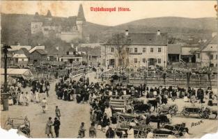 1910 Vajdahunyad, Hunedoara; Fő tér, vár, piac, vásár. Adler fényirda / main square, market, castle (b)