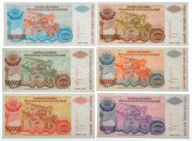 Horvátország / Krajna Szerb Köztársaság / Knin 1993. 50.000D + 100.000D + 500.000D + 5.000.000D + 5....