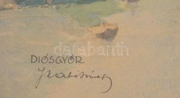 Szabó József (1889-1955): Diósgyőr. Akvarell, papír, jelzett. Üvegezett, dekoratív fakeretben. 47×36...
